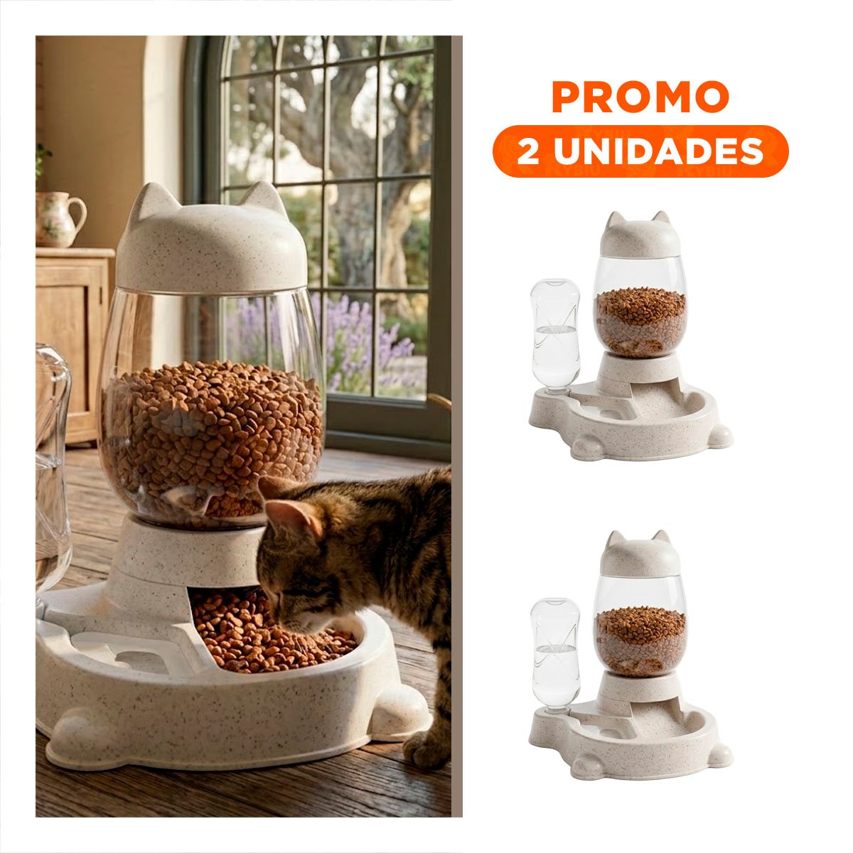 PACK2 ALIMENTO DOBLE PET GATO BLANCO BLANCO COMPACTO Y FUNCIONAL - 1