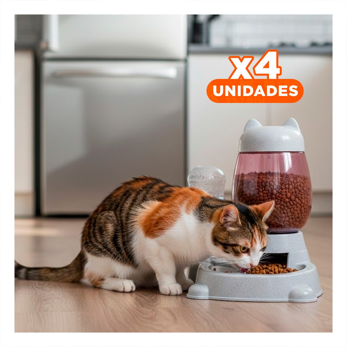 PACK4 COMIDA Y BEBIDA EN UN SOLO PET GATO DETALLE BLANCO GRIS - 1