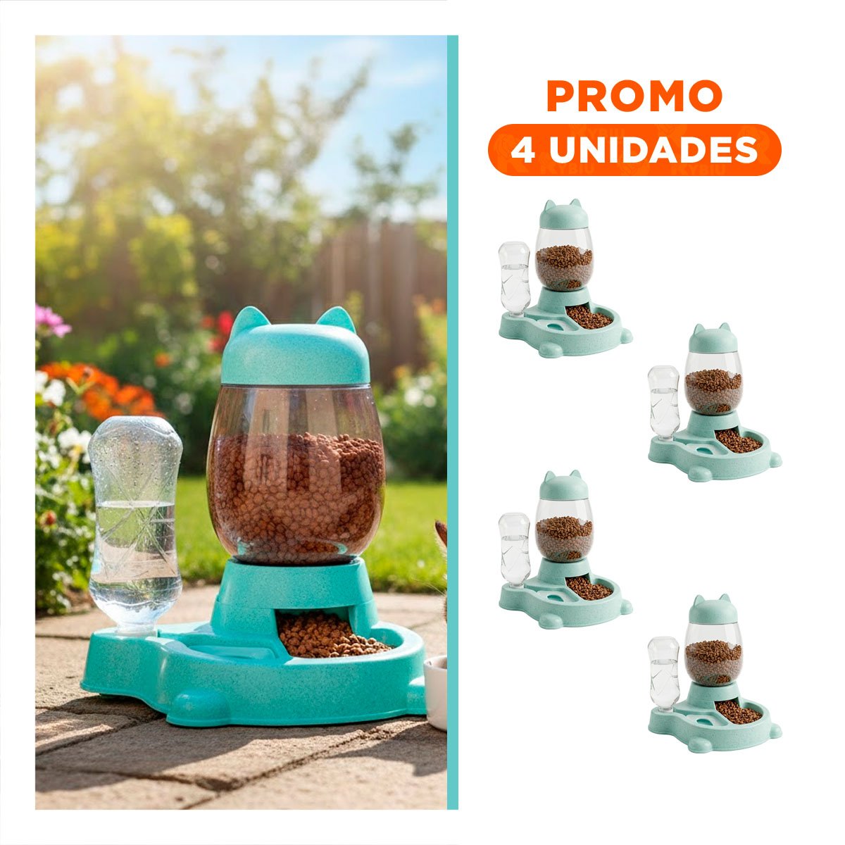 PACK4 BEBIDA DOBLE PET GATO BLANCO CELESTE PRACTICA Y LIMPIA Y+REGALO STICKER - 1