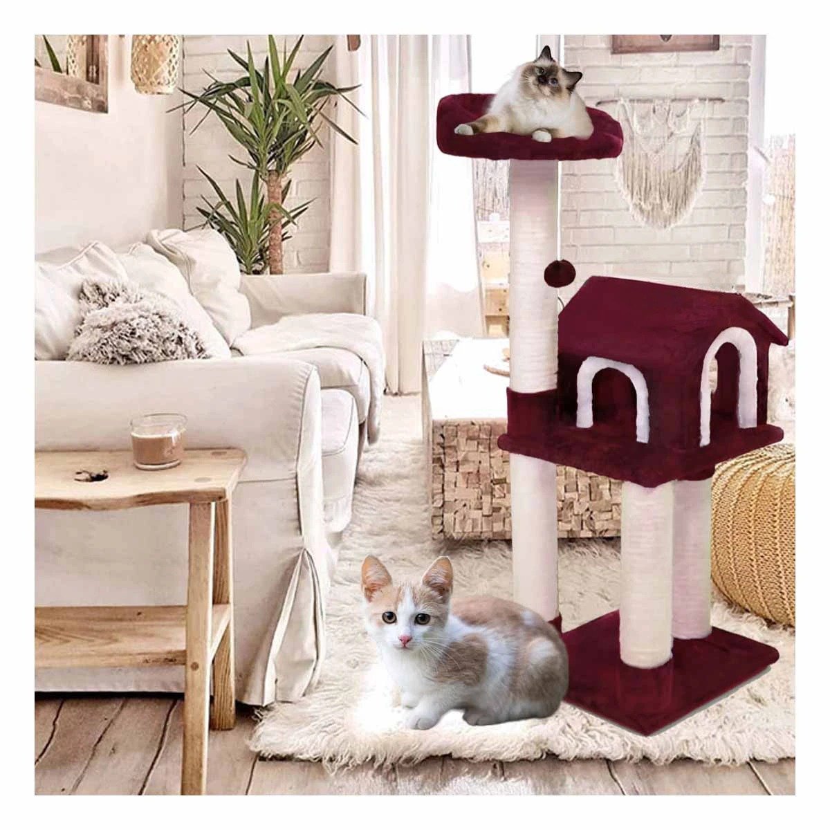 PACK2 GYM DE GATO CASA TRES NIVELES RASCADOR GUINDA PARA HOGAR PARA GATO Y+REGALO STICKER - 3