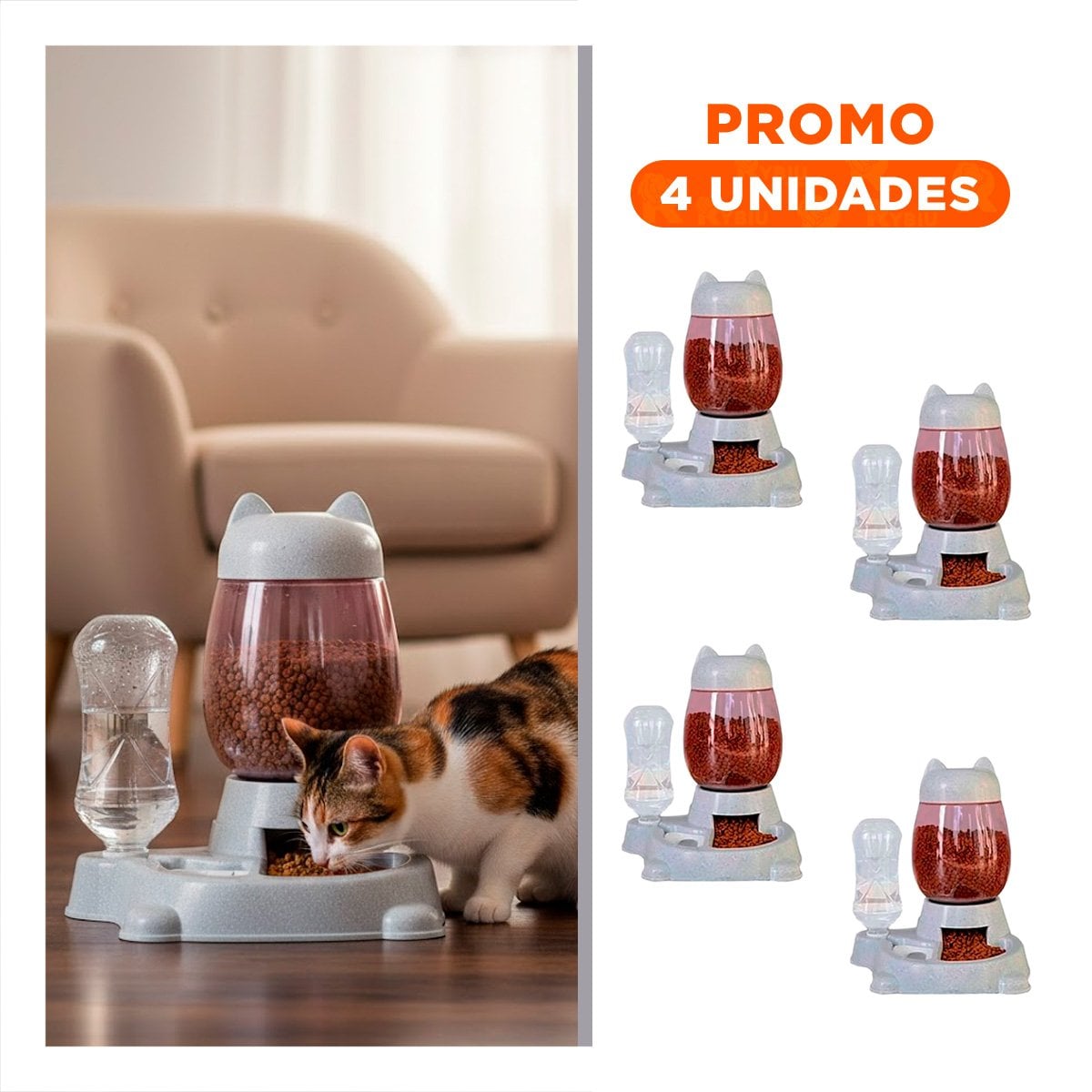 PACK4 COMIDA DOBLE PET GATO BLANCO GRIS PARA CASA Y+REGALO STICKER - 1