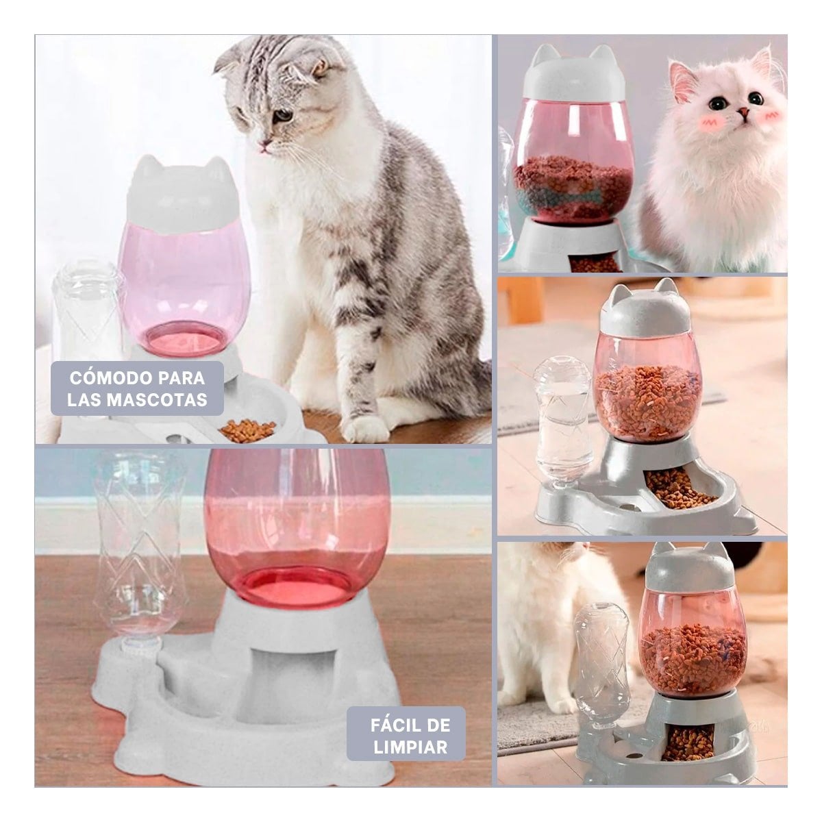PACK4 COMIDA DOBLE PET GATO BLANCO GRIS PARA CASA Y+REGALO STICKER - 2