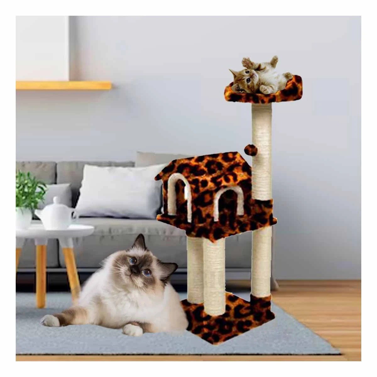 PACK2 CASITA DE DIVERSION INTERACTIVA CON ESCALERAS EN ANIMAL PRINT PARA GATOS Y+PAPEL REGALO - 2