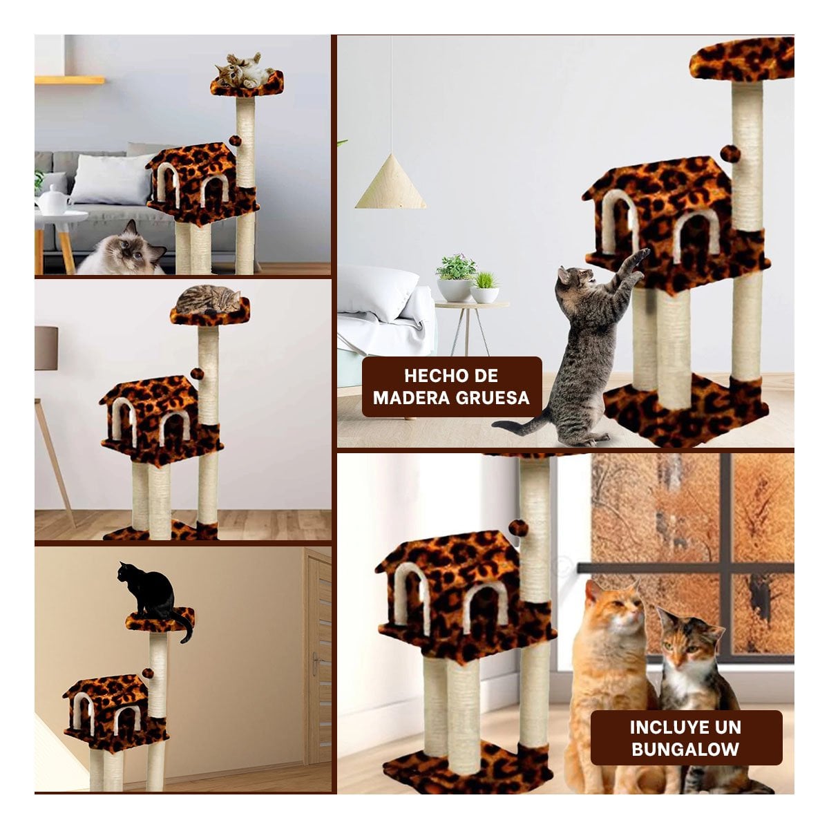 PACK2 CASITA DE DIVERSION INTERACTIVA CON ESCALERAS EN ANIMAL PRINT PARA GATOS Y+PAPEL REGALO - 3
