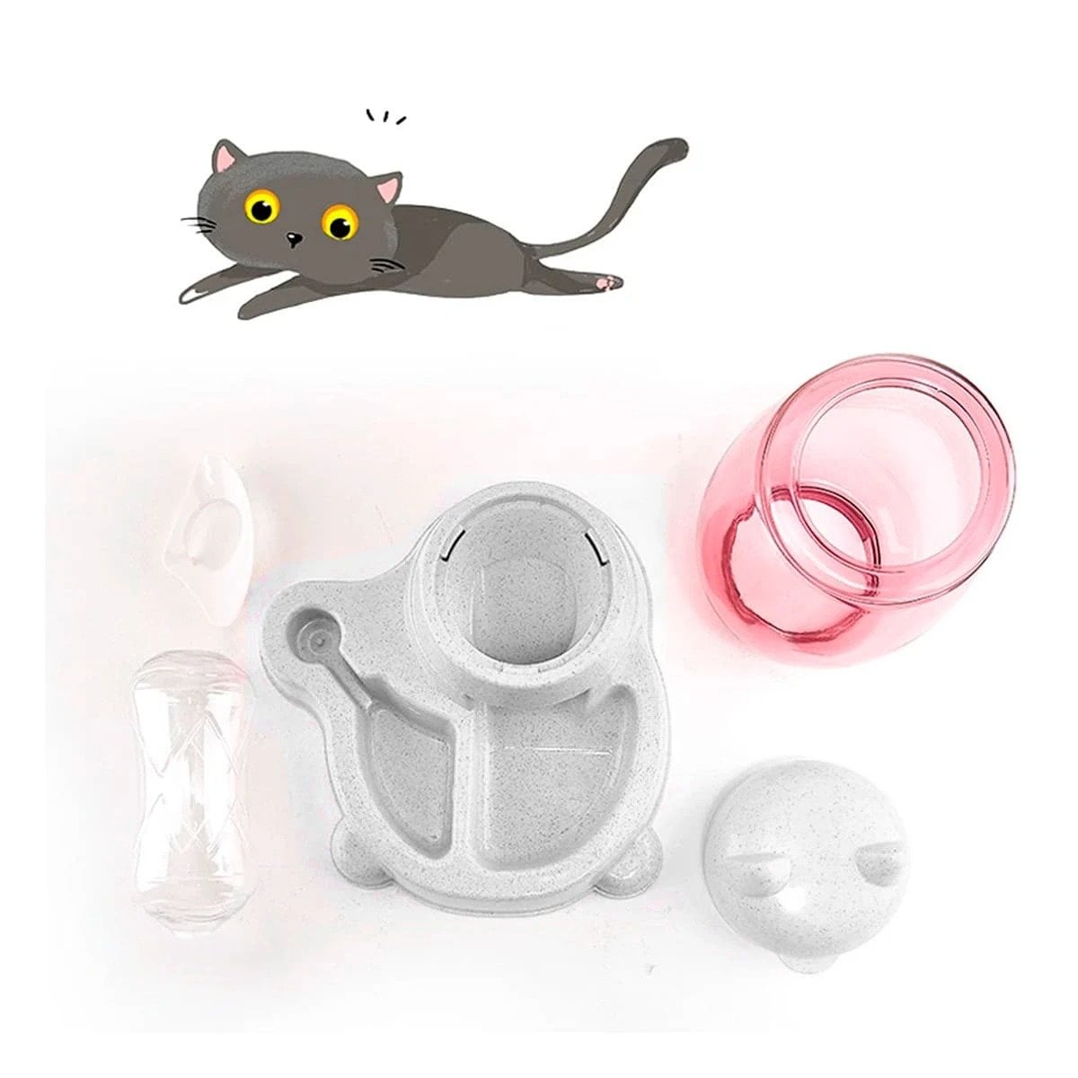 PACK4 BEBIDA Y PLATO UNIDO PET GATO BLANCO BLANCO MODERNO Y+PAPEL REGALO - 2