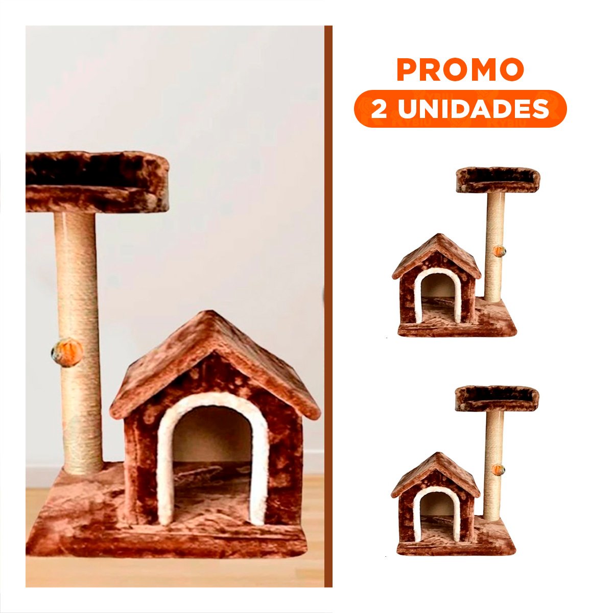 PACK2 CASITA DE FELPA ELEVADA Y COMODA CON PLATAFORMAS EN COLOR MARRON PARA MASCOTAS - 1