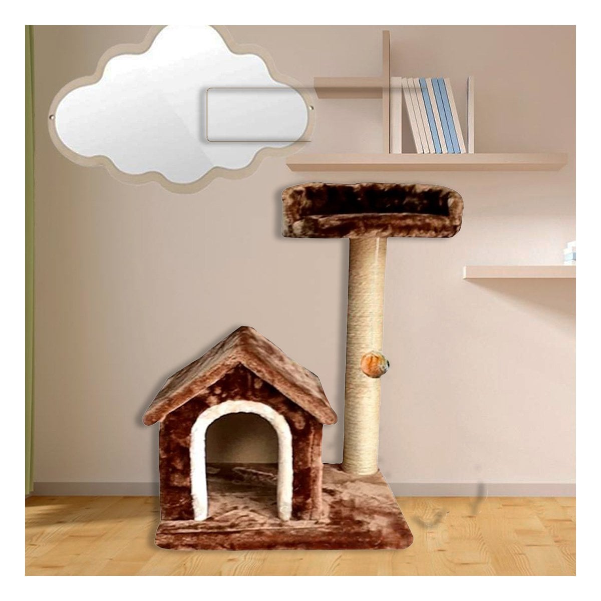 PACK2 CASITA DE FELPA ELEVADA Y COMODA CON PLATAFORMAS EN COLOR MARRON PARA MASCOTAS - 5