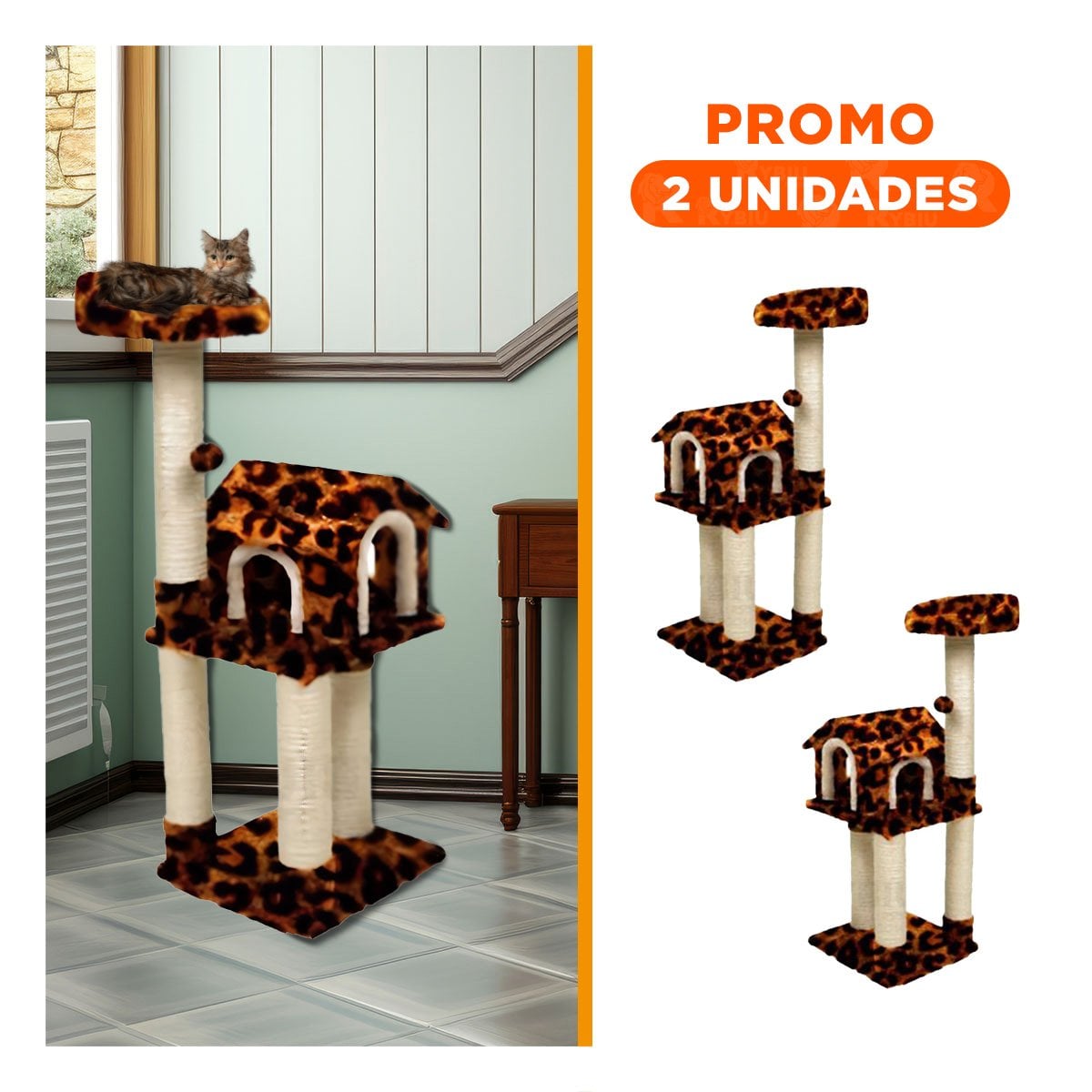 PACK2 CASITA DE FELPA ELEVADA Y COMODA CON PLATAFORMAS EN ANIMAL PRINT PARA MASCOTAS - 1