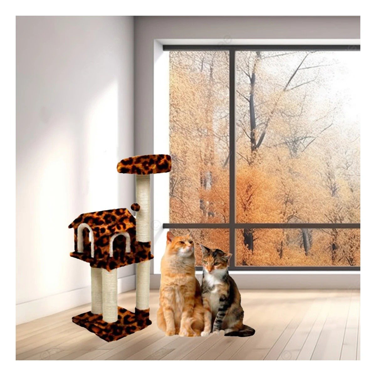 PACK2 CASITA DE FELPA ELEVADA Y COMODA CON PLATAFORMAS EN ANIMAL PRINT PARA MASCOTAS - 2
