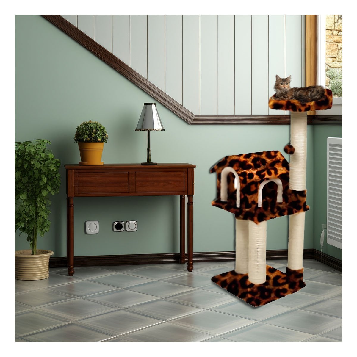 PACK2 CASITA DE FELPA ELEVADA Y COMODA CON PLATAFORMAS EN ANIMAL PRINT PARA MASCOTAS - 5