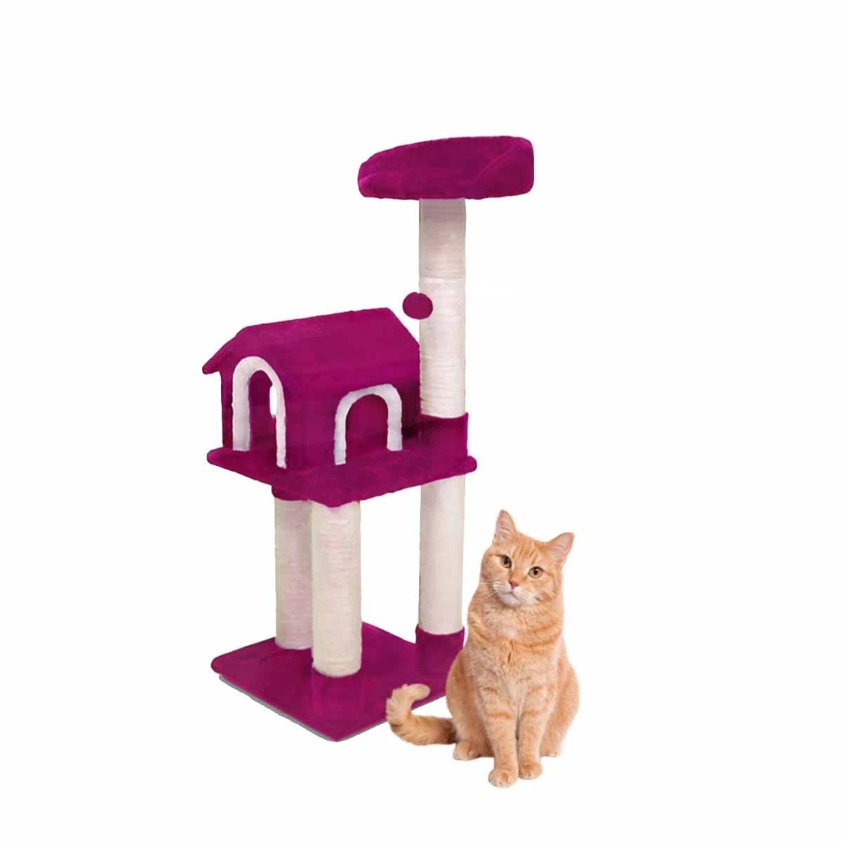 PACK2 MANSION DE GATO CASA RASCADOR FUCSIA TRES NIVELES PARA MASCOTA ROSA Y+REGALO STICKER - 2