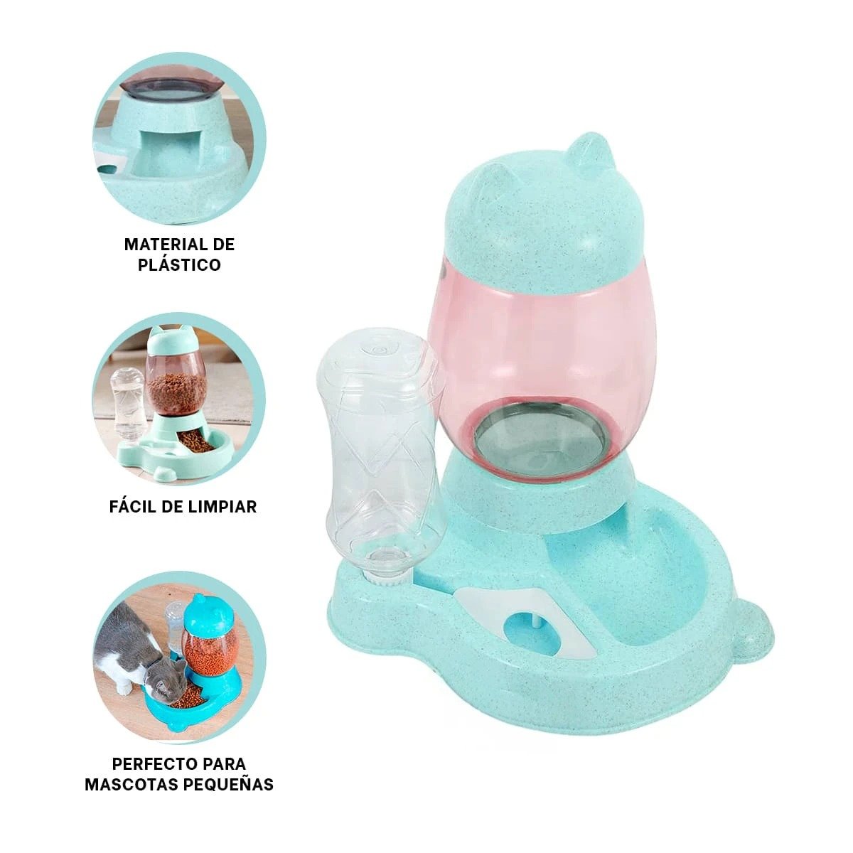 PACK6 SERVICIO COMPLETO PARA GATO CON PLATO Y BEBEDERO BLANCO CELESTE Y+REGALO STICKER - 2