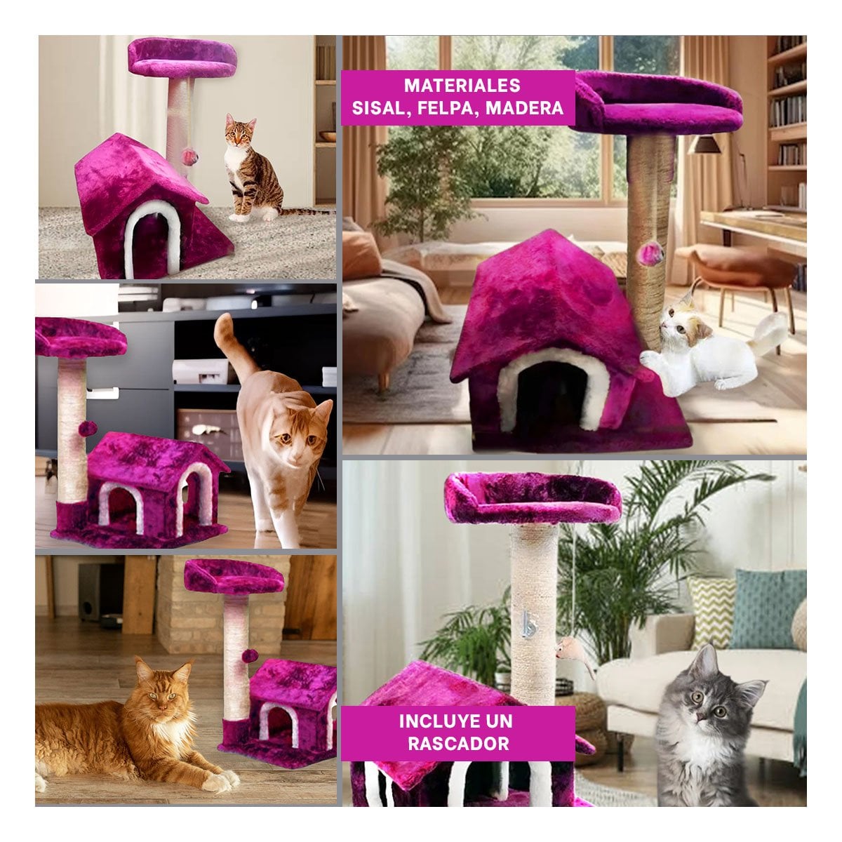 PACK2 CASITA DE DIVERSION INTERACTIVA Y SEGURA EN ROSADO PARA GATOS Y+PAPEL REGALO - 3