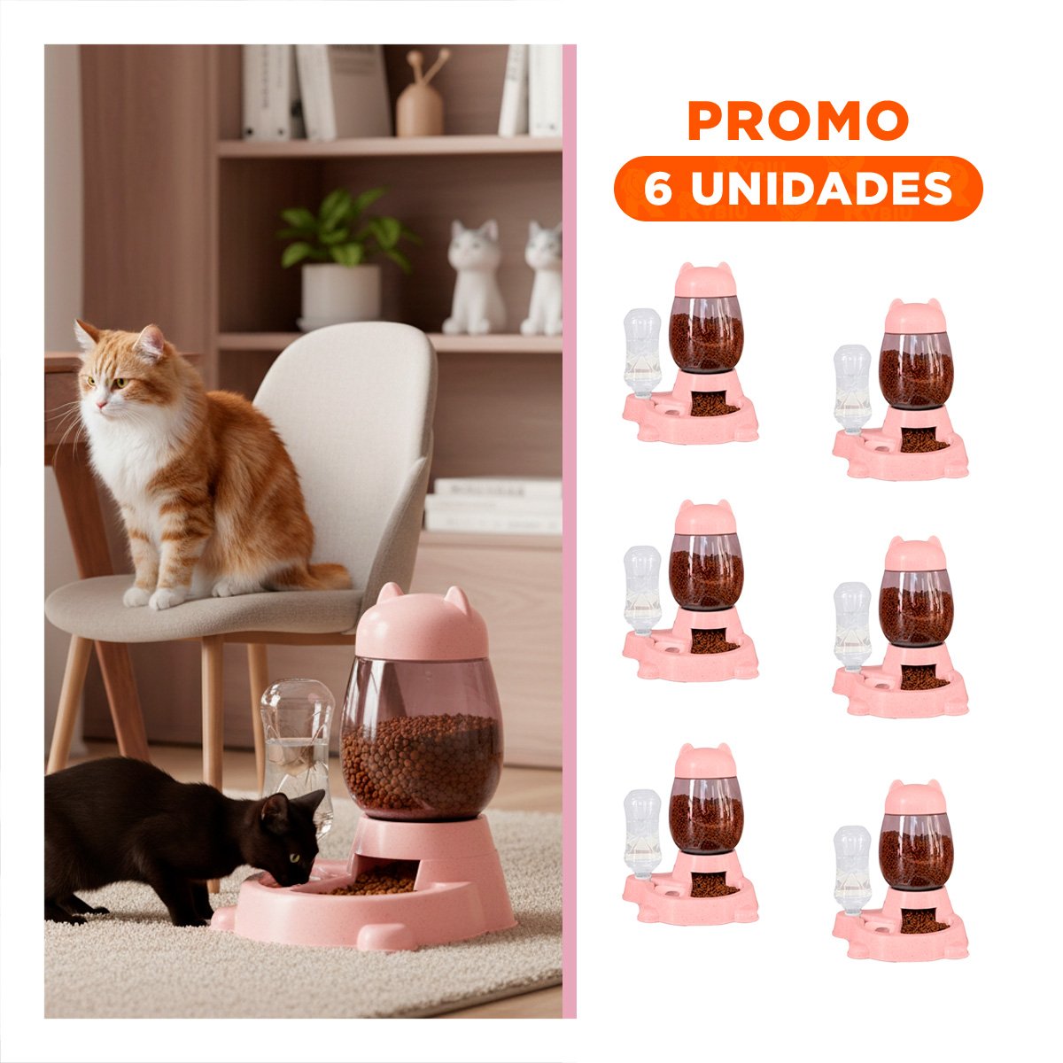 PACK6 DISPENSADOR COMBINADO PET GATO BLANCO ROSADO FACIL DE LIMPIAR - 1