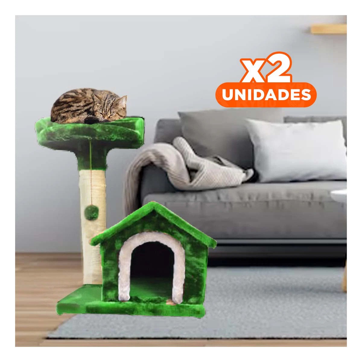 PACK2 CENTRO DE AVENTURA PARA MASCOTAS GRANDE CON RASCADORES EN VERDE Y+REGALO STICKER - 1