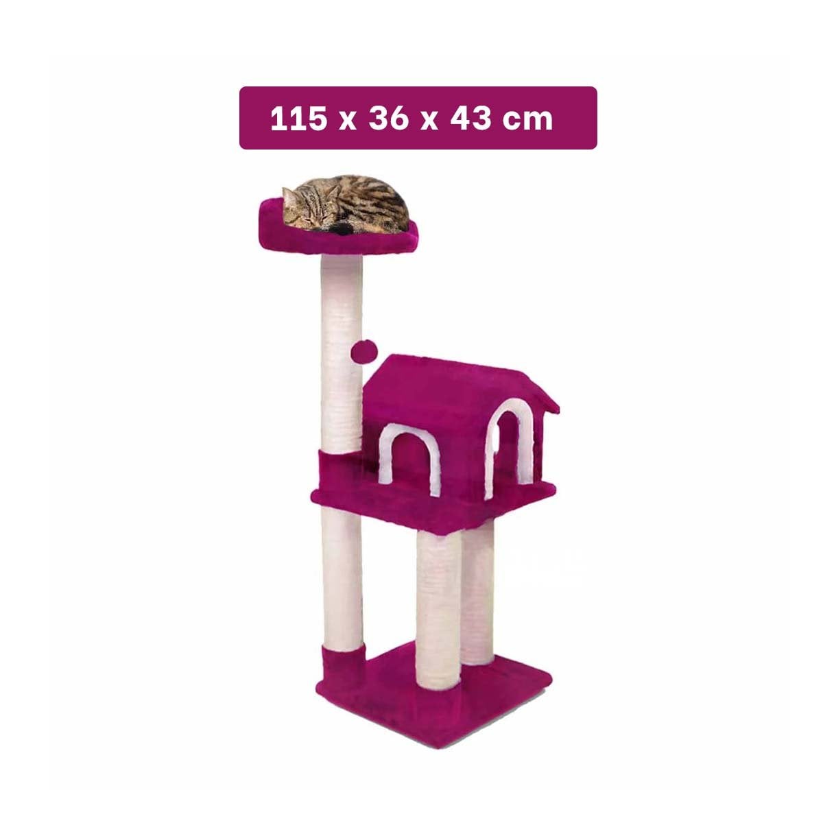 PACK2 MANSION DE GATO CASA TRES NIVELES RASCADOR FUCSIA PARA GATO MODERNO Y+PAPEL REGALO - 4