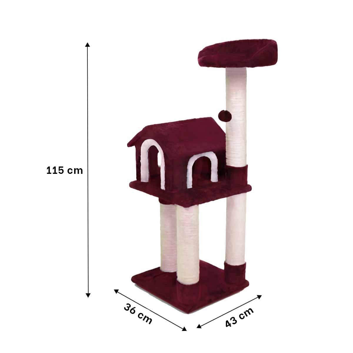 PACK2 GYM DE GATO CASA GUINDA RASCADOR TRES NIVELES PARA MASCOTA ROJO Y+PAPEL REGALO - 4