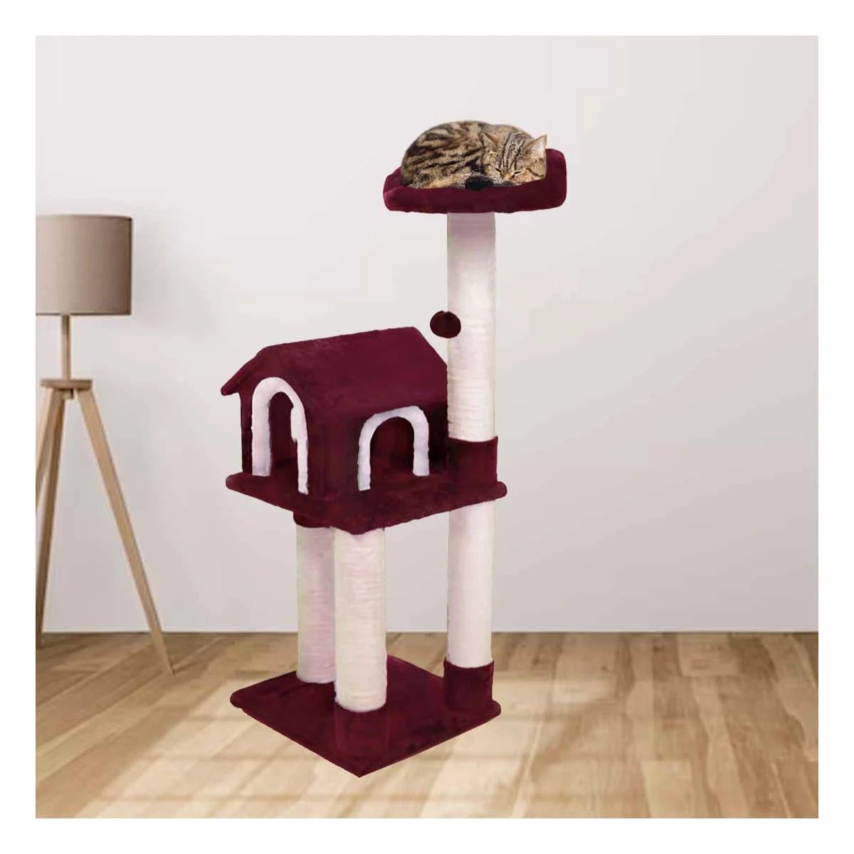 PACK2 GYM DE GATO CASA GUINDA TRES NIVELES RASCADOR DURADERO PARA GATO Y EL HOGAR - 3