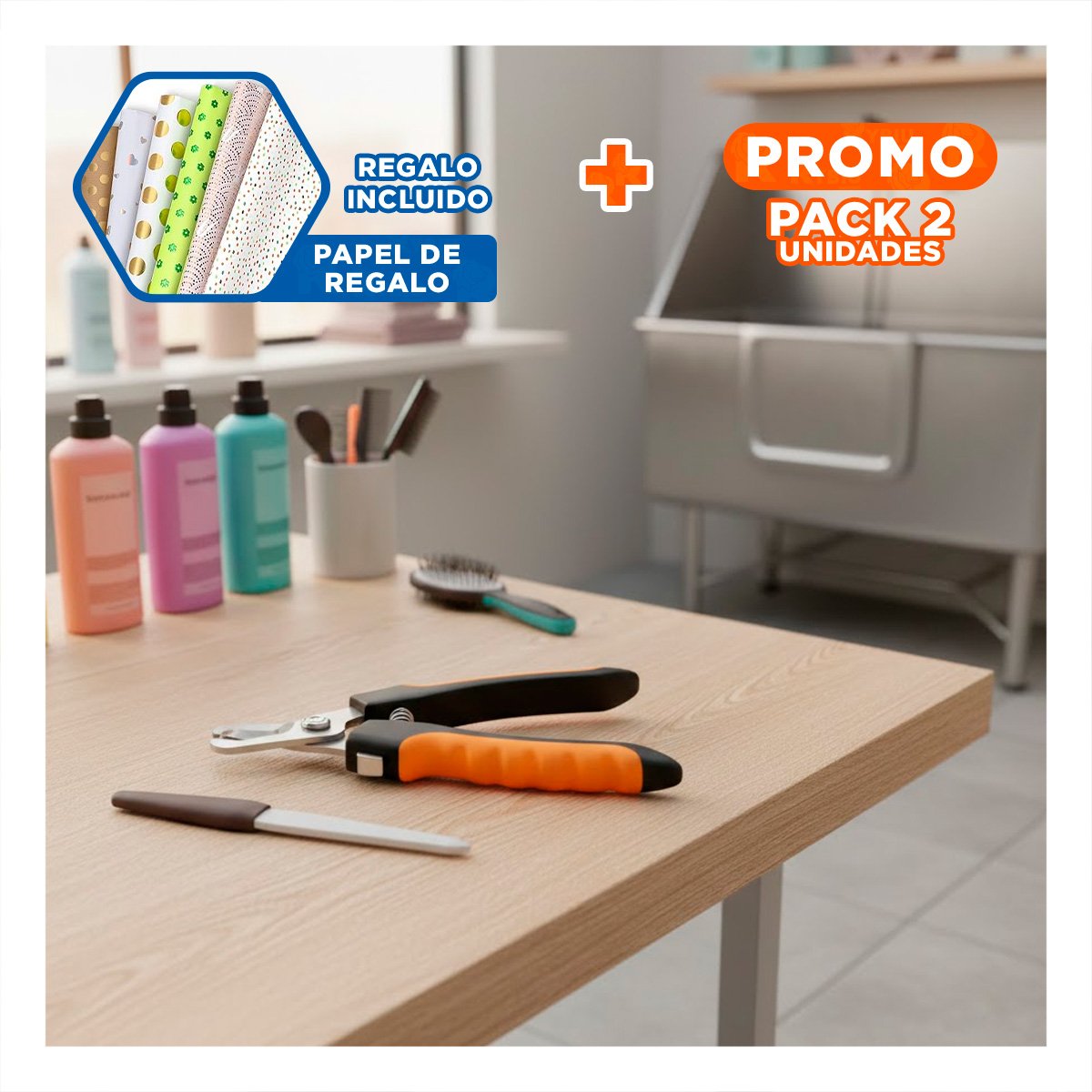 PACK2 CORTA UÑA PET ANARANJADO TALLA L DE TACTO SUAVE PARA SUS MANOS Y+PAPEL REGALO - 1