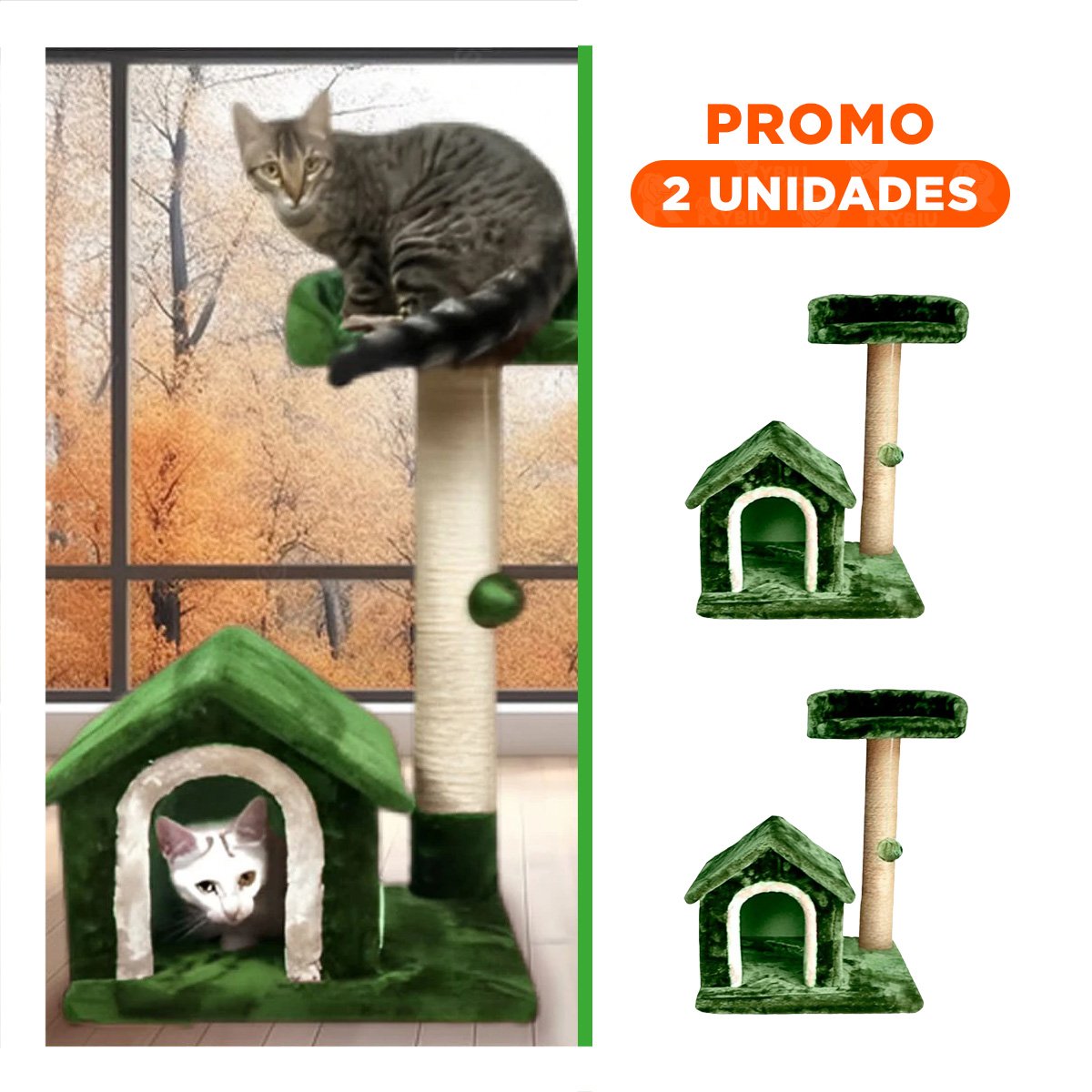 PACK2 CASITA DE FELPA ELEVADA Y COMODA CON PLATAFORMAS EN COLOR VERDE PARA MASCOTAS - 1