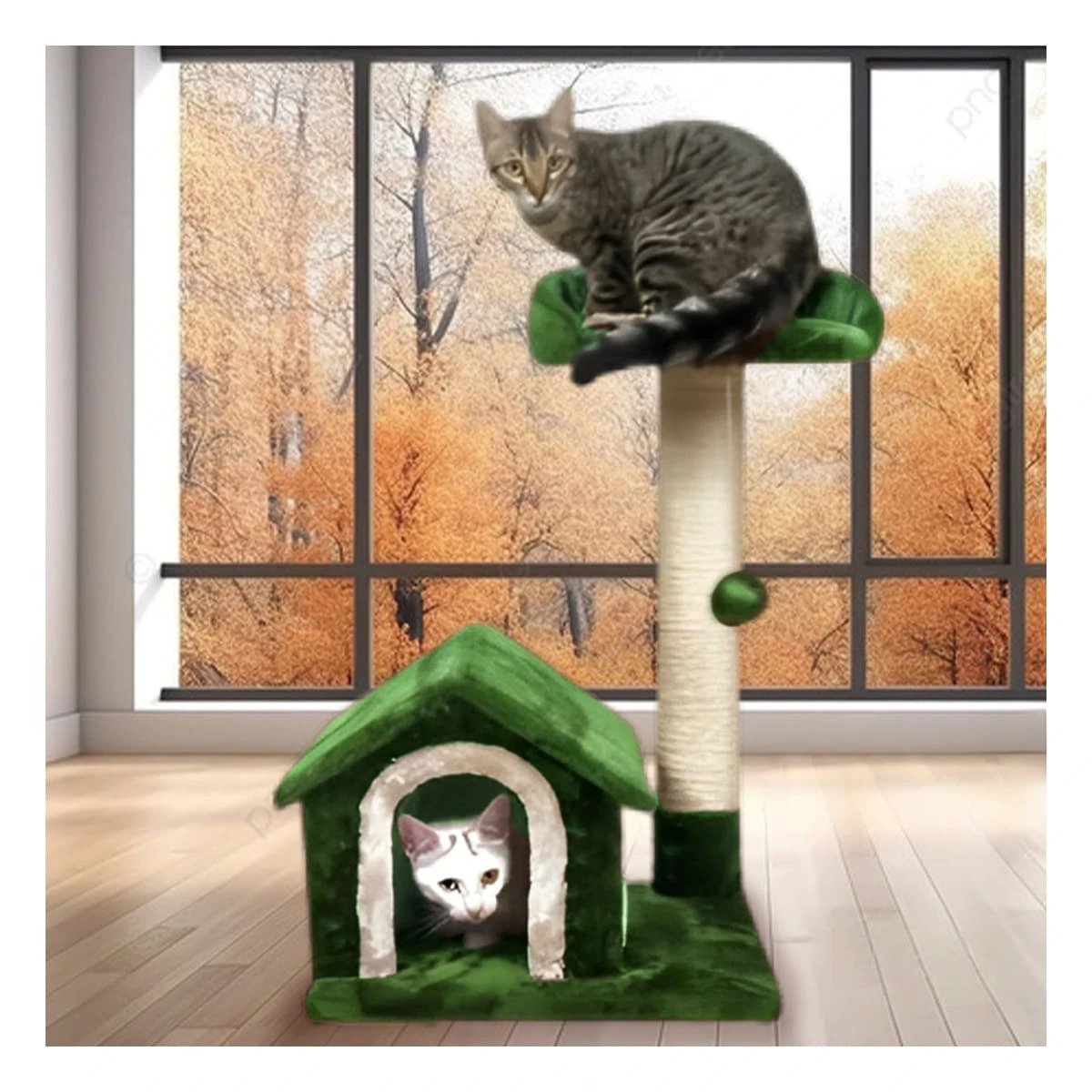 PACK2 CASITA DE FELPA ELEVADA Y COMODA CON PLATAFORMAS EN COLOR VERDE PARA MASCOTAS - 2