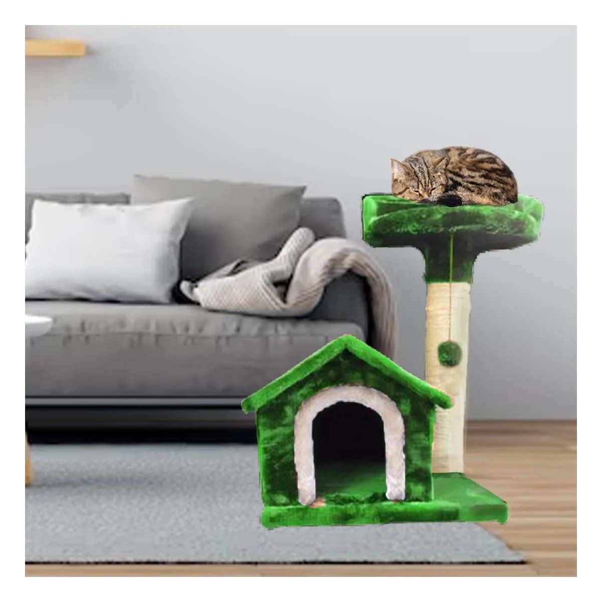 PACK2 CASITA DE FELPA ELEVADA Y COMODA CON PLATAFORMAS EN COLOR VERDE PARA MASCOTAS - 5