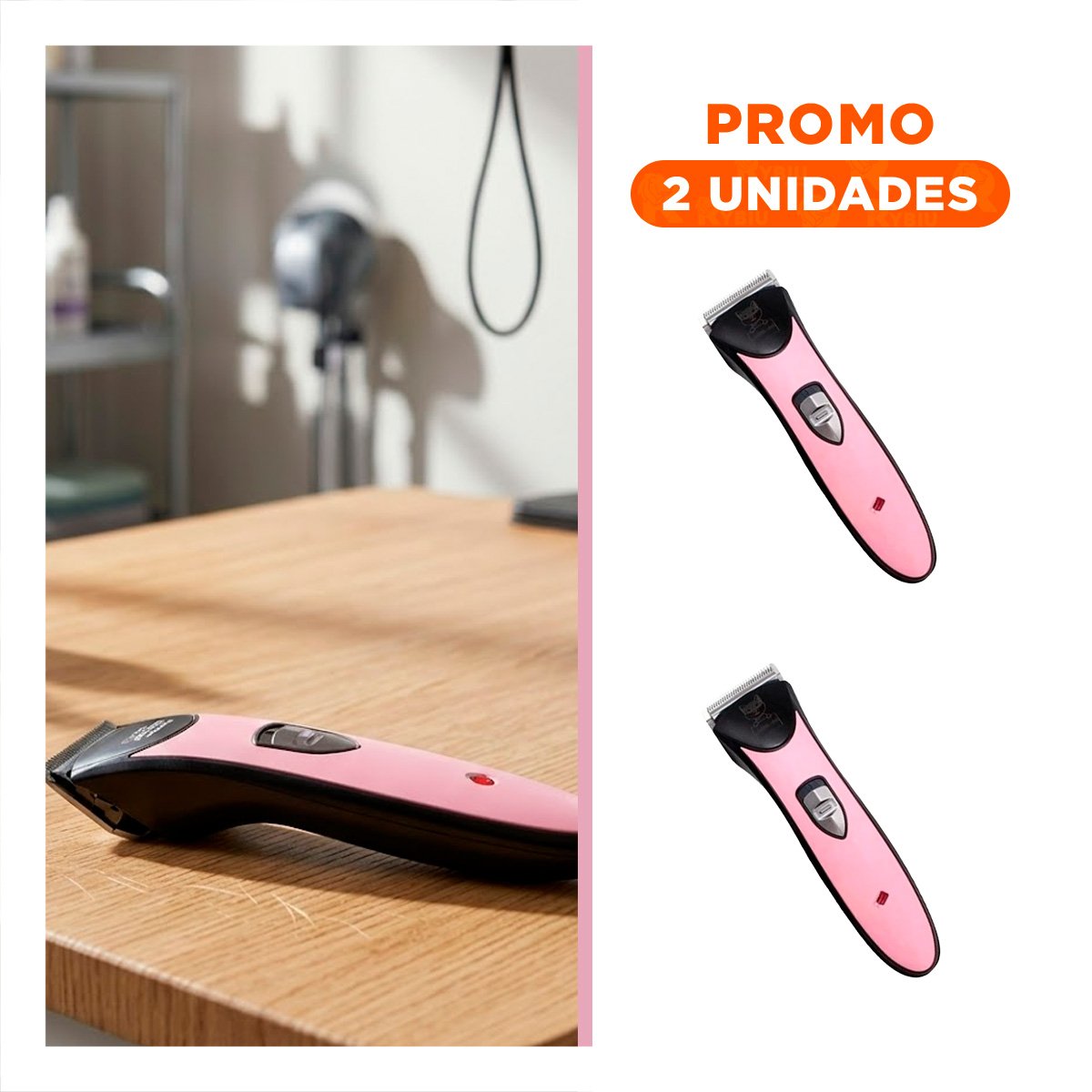 PACK2 KIT DE ESTETICA ANIMAL CON MANGO ERGONOMICO ROSADO PARA USO - 1