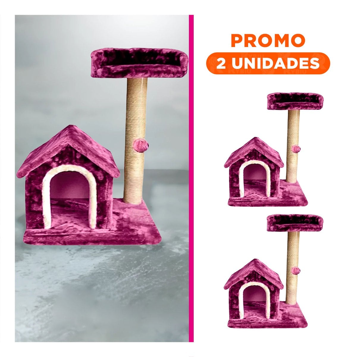 PACK2 CASITA DE FELPA ELEVADA Y COMODA CON PLATAFORMAS EN COLOR ROSADO PARA MASCOTAS - 1
