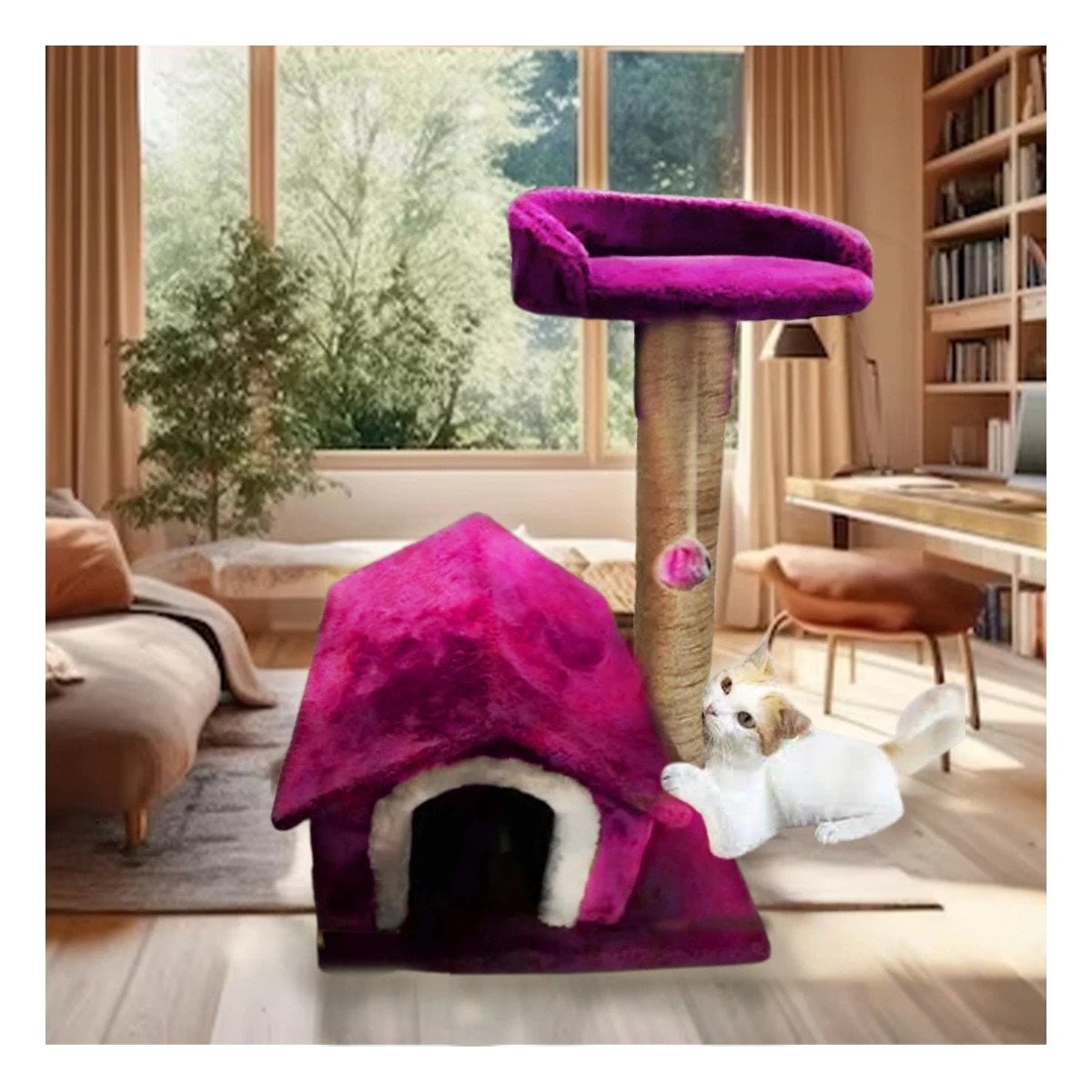 PACK2 CASITA DE FELPA ELEVADA Y COMODA CON PLATAFORMAS EN COLOR ROSADO PARA MASCOTAS - 2