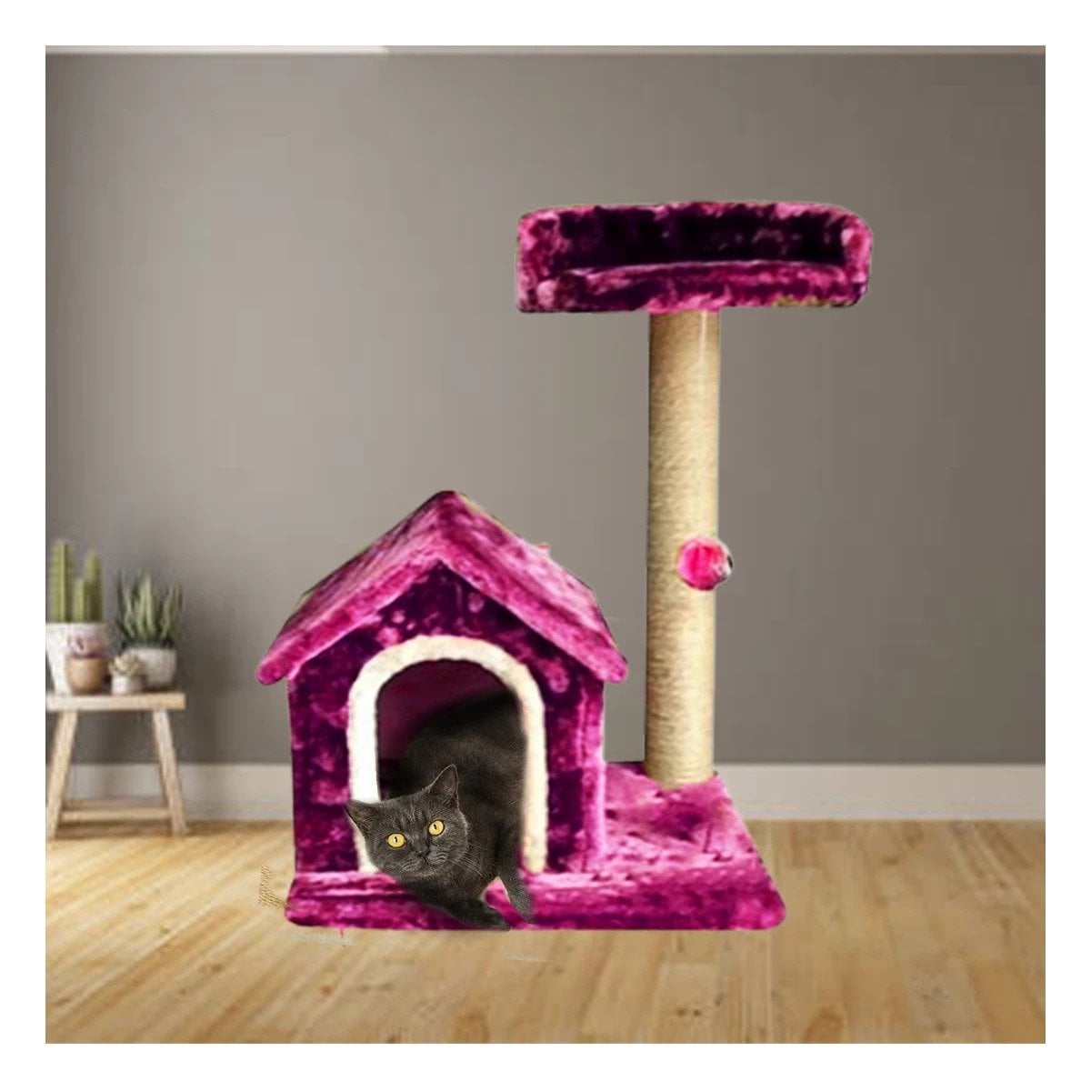PACK2 CASITA DE FELPA ELEVADA Y COMODA CON PLATAFORMAS EN COLOR ROSADO PARA MASCOTAS - 3
