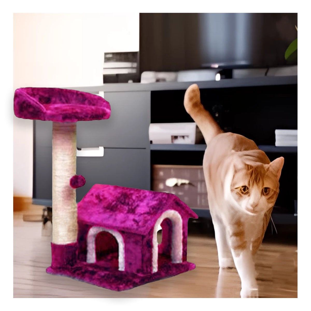 PACK2 CASITA DE FELPA ELEVADA Y COMODA CON PLATAFORMAS EN COLOR ROSADO PARA MASCOTAS - 5