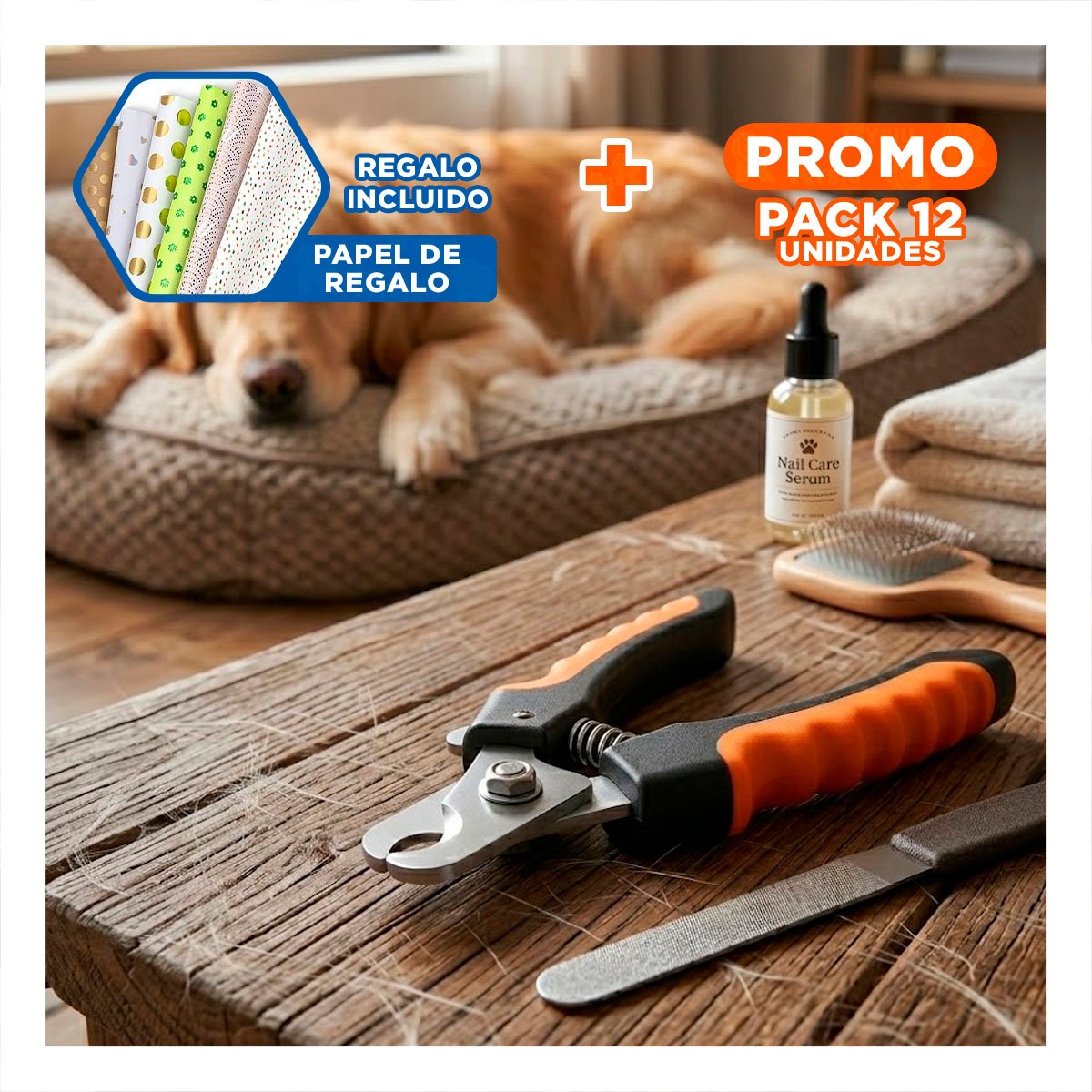 PACK12 SET DE PEDICURA PARA MASCOTAS DE FUNCION PRACTICA ANARANJADO TALLA L Y+PAPEL REGALO - 1