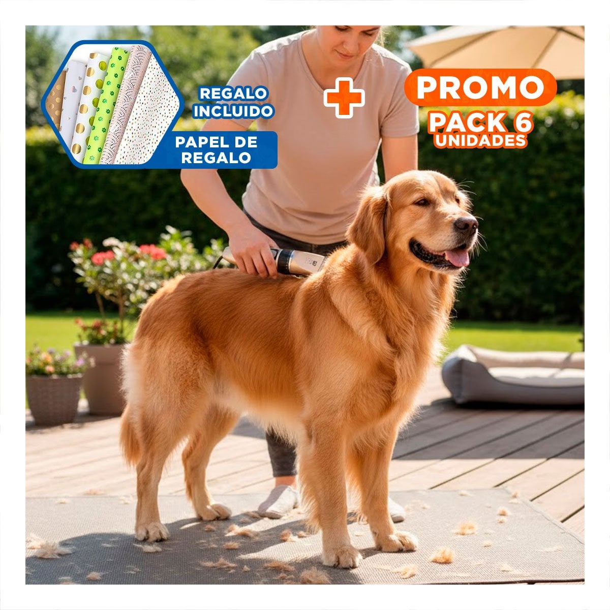 PACK6 SET DE PELUQUERIA CANINA CON PEINES DORADO PARA MAS SEGURIDAD Y+PAPEL REGALO - 1