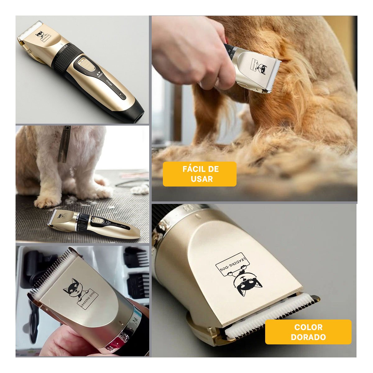 PACK6 SET DE PELUQUERIA CANINA CON PEINES DORADO PARA MAS SEGURIDAD Y+PAPEL REGALO - 3
