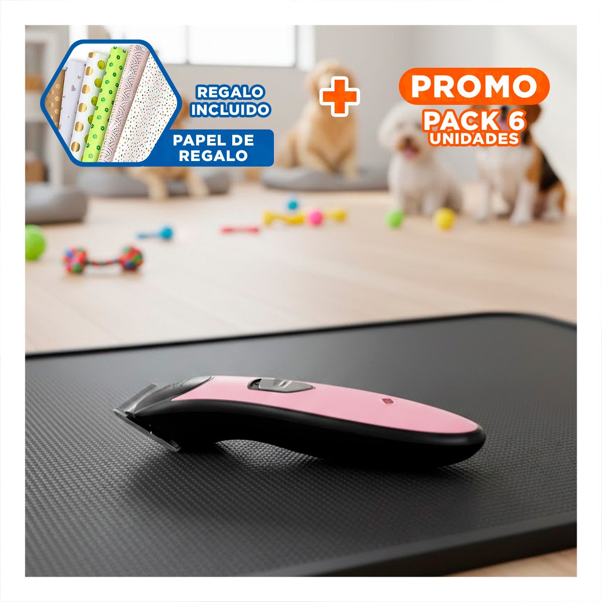 PACK6 SET DE PELUQUERIA CANINA CON PEINES ROSADO PARA MAS SEGURIDAD Y+PAPEL REGALO - 1