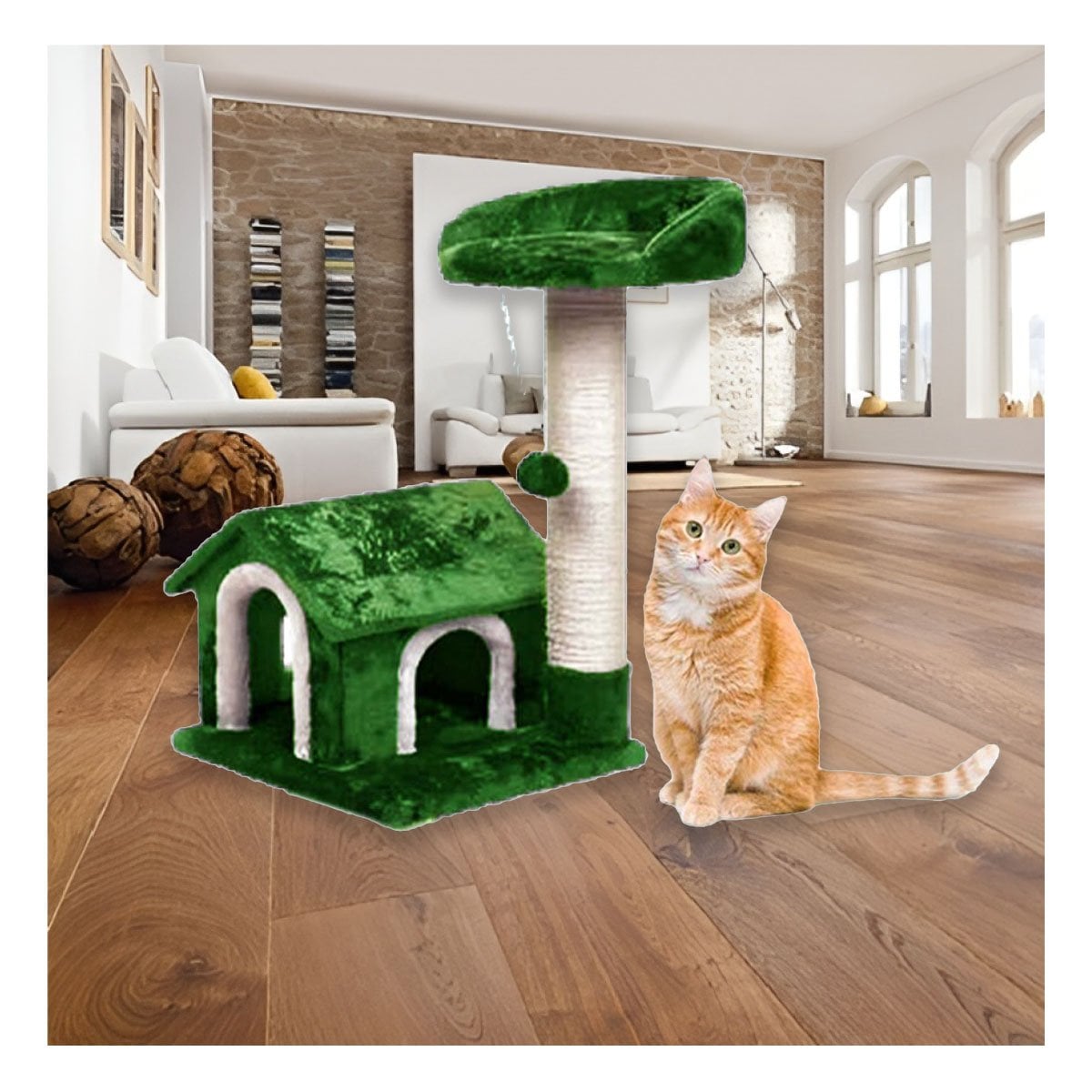 PACK2 CASITA DE DIVERSION INTERACTIVA Y SEGURA CON ESCALERAS EN VERDE PARA GATOS Y+PAPEL REGALO - 5