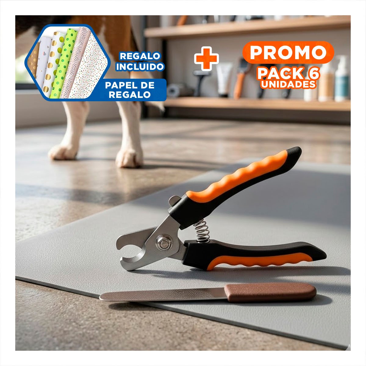 PACK6 HERRAMIENTA DE GROOMING CON TOPE ANARANJADO TALLA L PARA MAS SEGURIDAD Y+PAPEL REGALO - 1