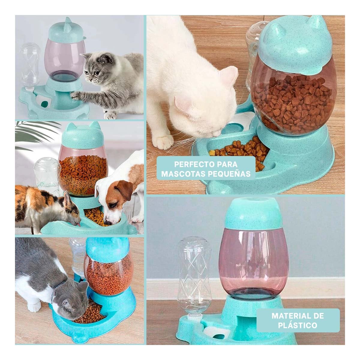PACK2 ALIMENTO DOBLE PET GATO BLANCO CELESTE PORTATIL Y+PAPEL REGALO - 3