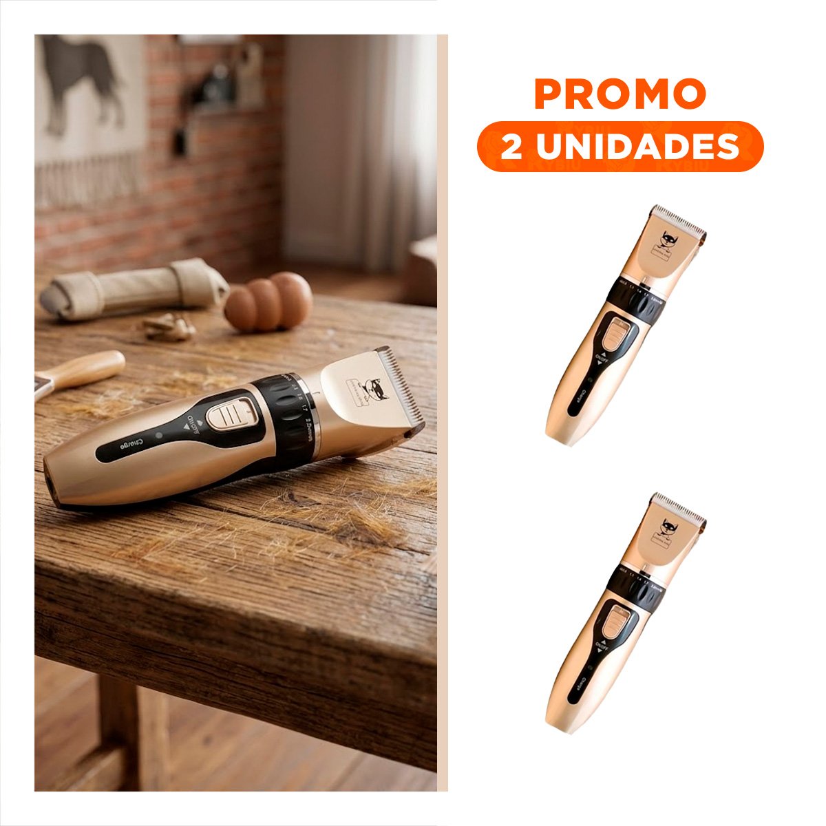 PACK2 KIT DE ESTETICA ANIMAL CON MANGO ERGONOMICO DORADO PARA USO - 1