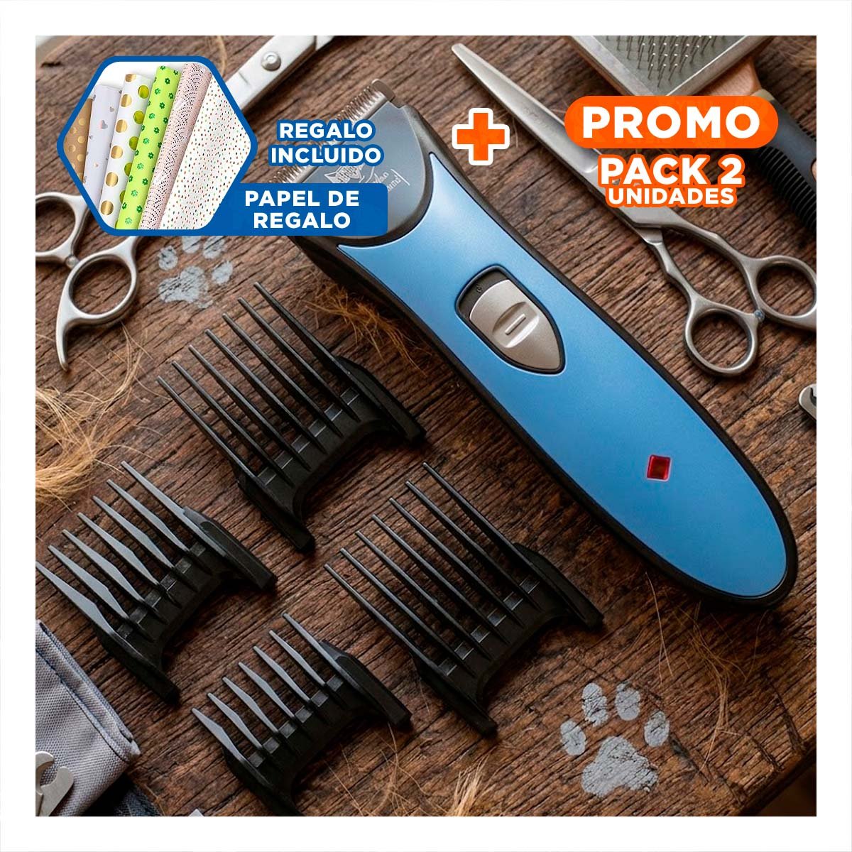 PACK2 CORTA PELO DE MASCOTAS AZUL DE TACTO SUAVE PARA SUS MANOS Y+PAPEL REGALO - 1