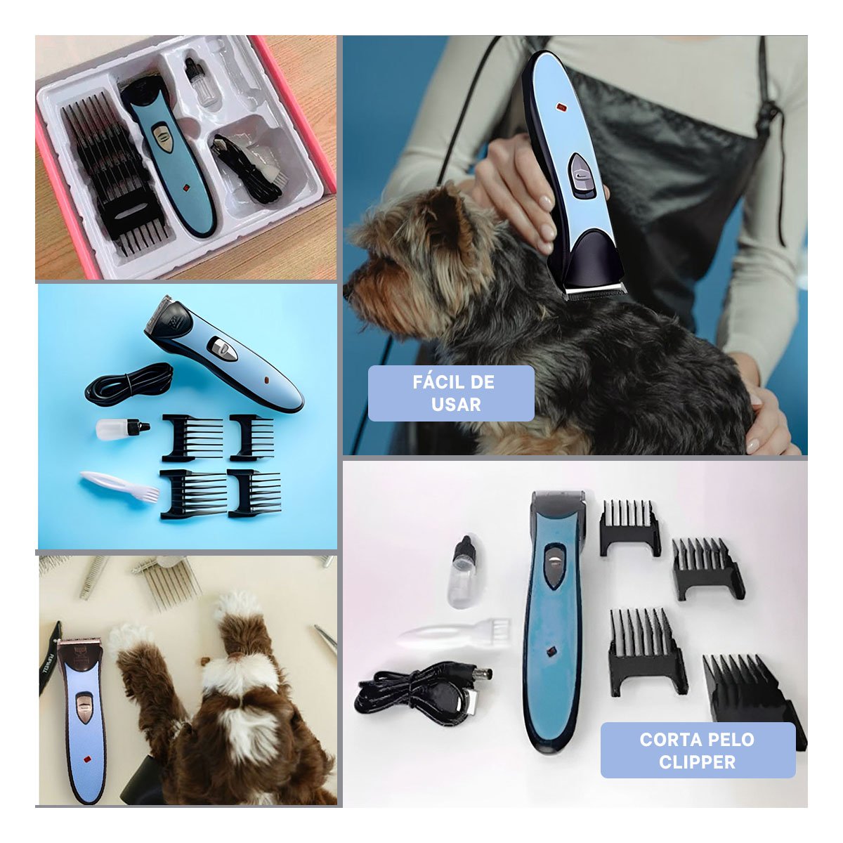 PACK2 CORTA PELO DE MASCOTAS AZUL DE TACTO SUAVE PARA SUS MANOS Y+PAPEL REGALO - 3