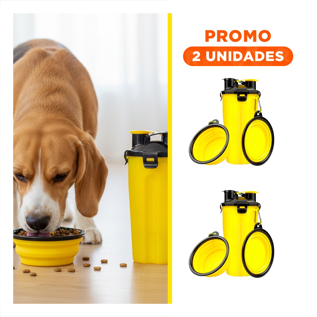 PACK2 RECIPIENTE DOBLE USO PARA MASCOTA CON PLATO AMARILLO - 1