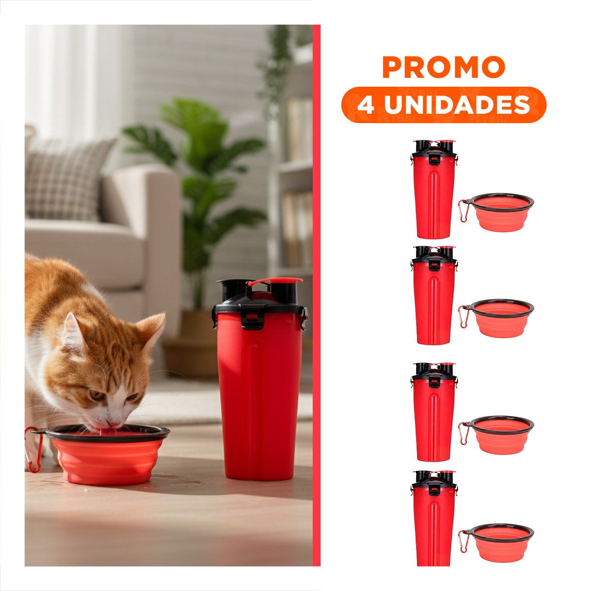 PACK4 TAZON MULTIFUNCIONAL CON COMEDERO Y BEBEDERO ROJO Y+REGALO STICKER - 1