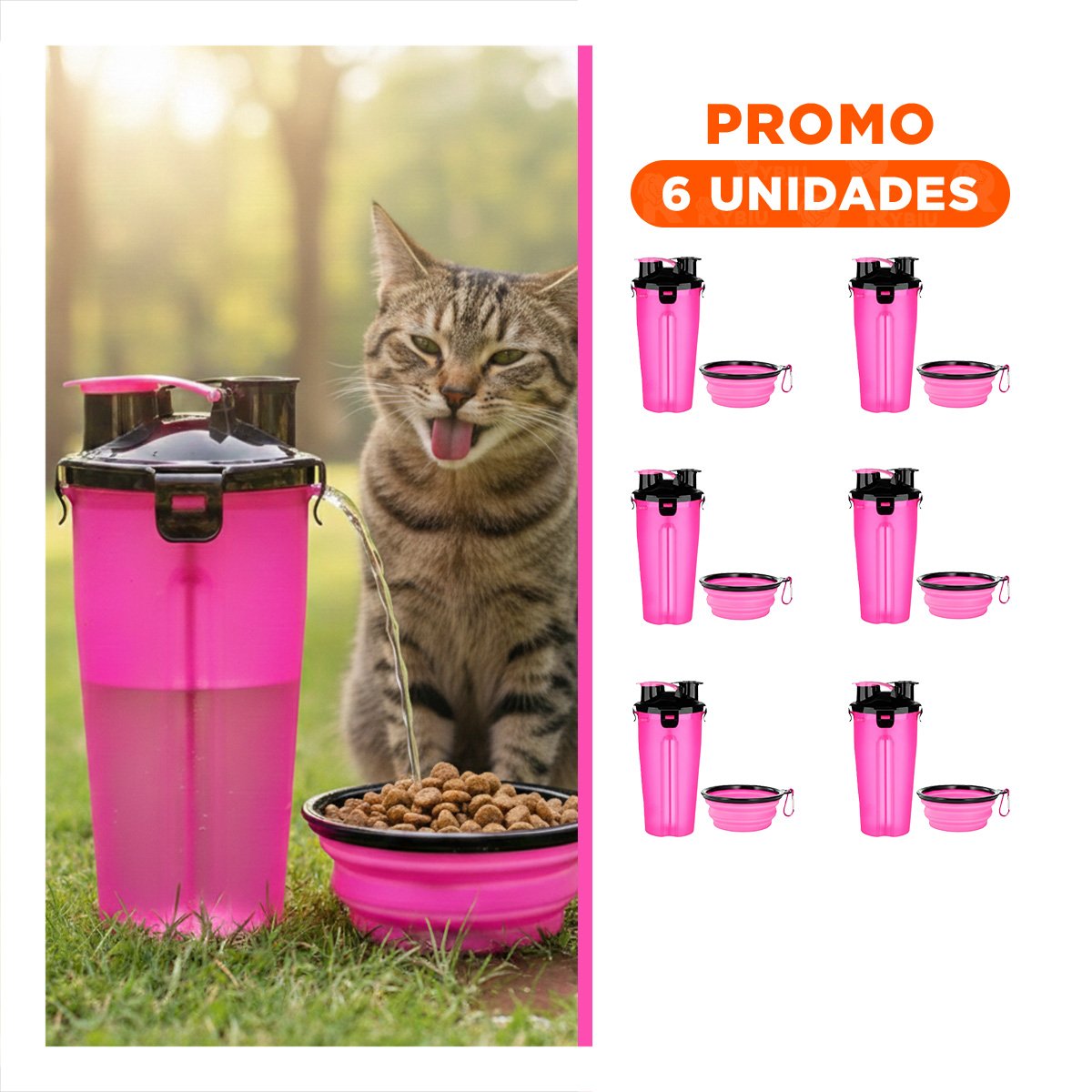 PACK6 CONTENEDOR COMPACTO CON COMEDERO Y PLATO ROSADO - 1