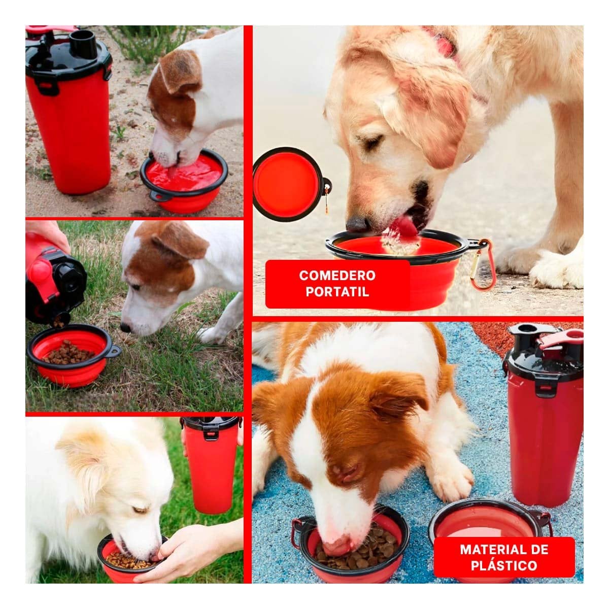PACK2 TAZON PORTATIL CON BEBEDERO INTEGRADO PARA MASCOTA ROJO Y+PAPEL REGALO - 3