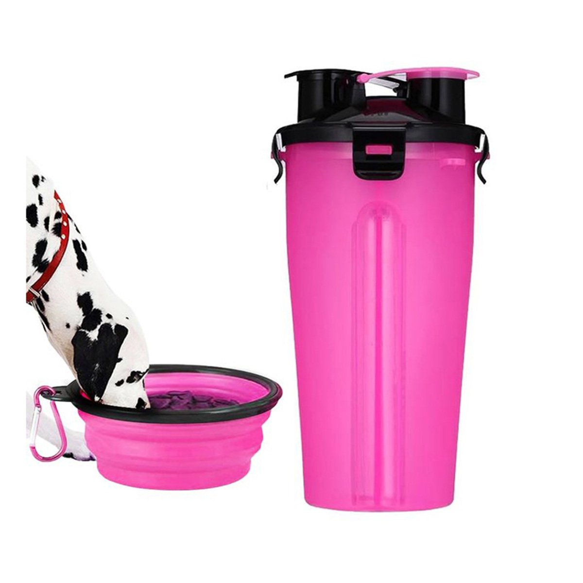 PACK6 PLATO PORTATIL CON BEBEDERO INTEGRADO PARA MASCOTA ROSADO Y+REGALO STICKER - 2