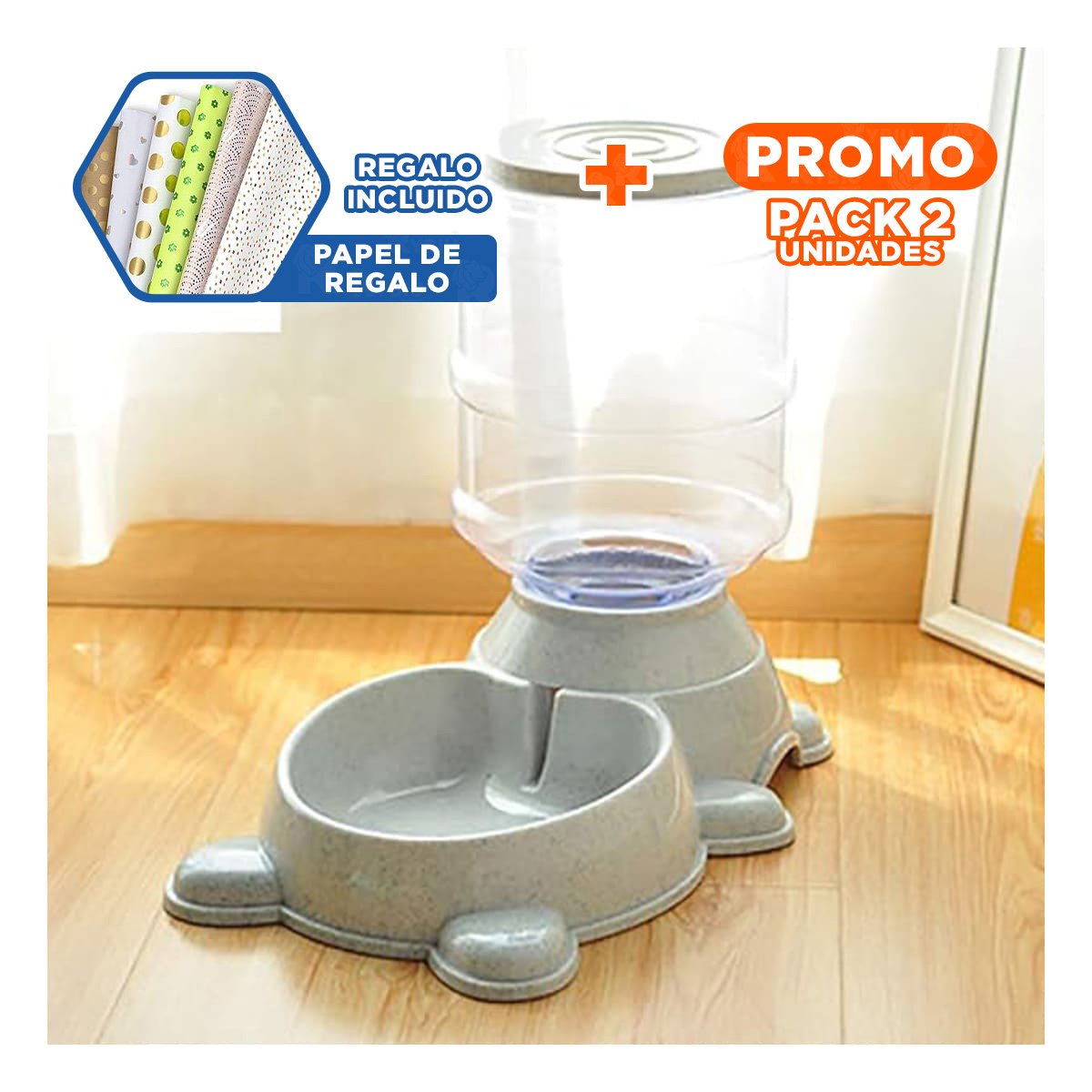PACK2 FUENTE CIRCULAR CON BIDON PLOMO, AGUA LIMPIA Y FRESCA Y+PAPEL REGALO - 1
