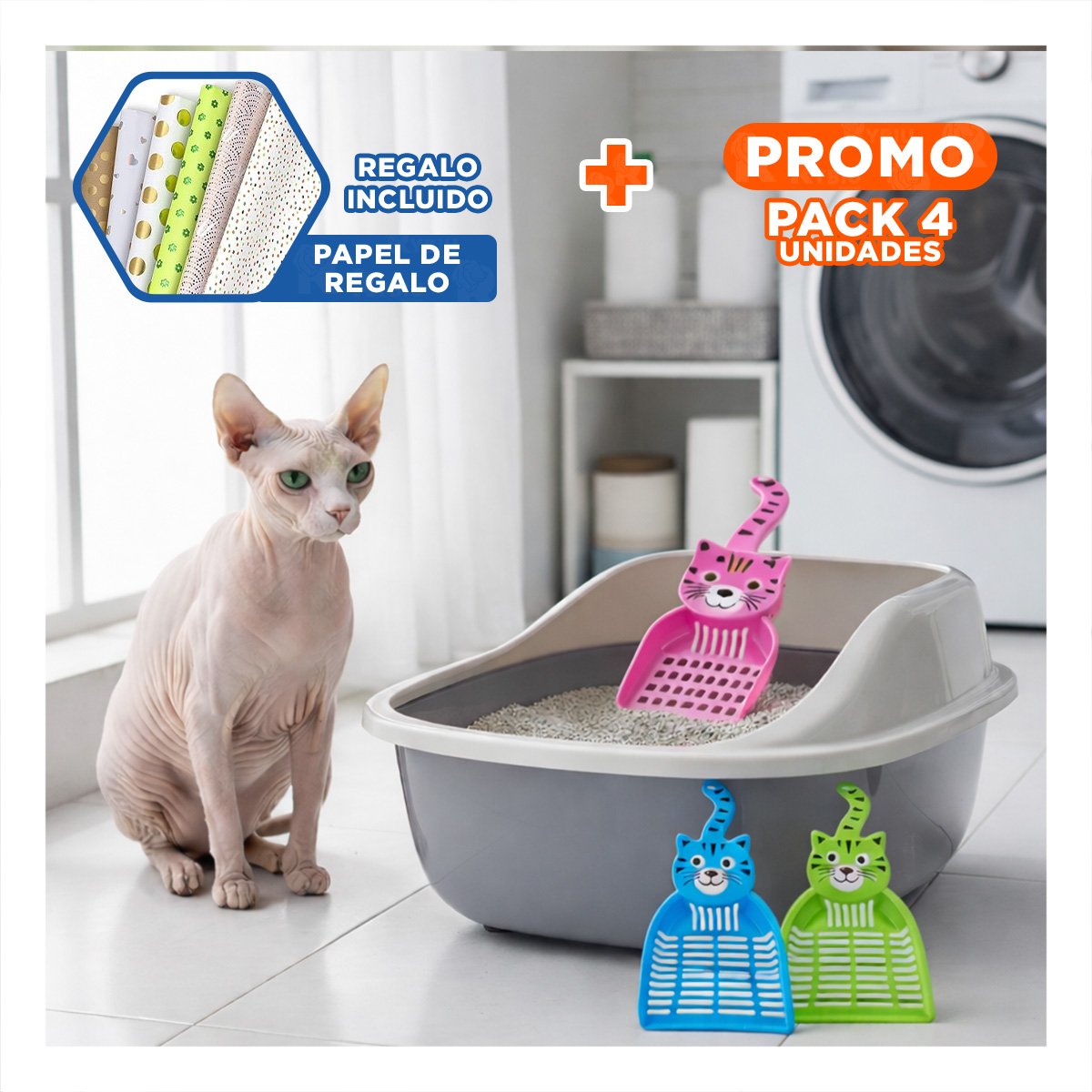 PACK4 PALA PRACTICA PARA RECOGER HECES DE MASCOTA MULTICOLOR Y+PAPEL REGALO - 1