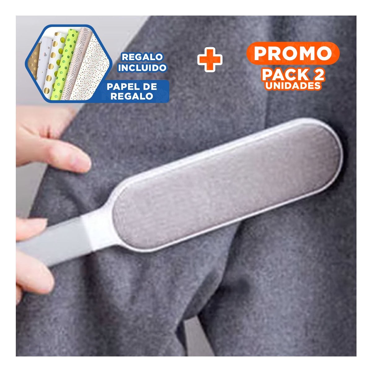 PACK2 RODILLO COMPACTO PLOMO GRANDE PARA TEXTILES Y HOGAR RAPIDO DE USAR Y+PAPEL REGALO - 1