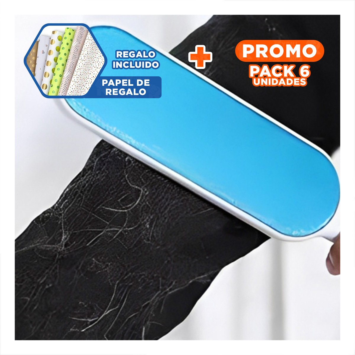 PACK6 ACCESORIO REMOVEDOR DE PELUSA CELESTE PARA ROPA Y CASA Y+PAPEL REGALO - 1